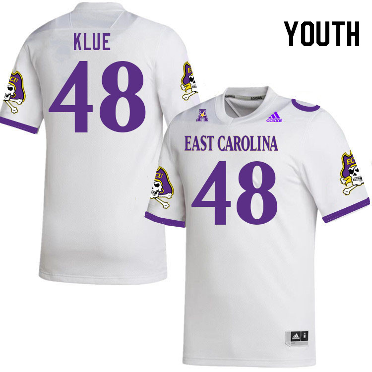 Youth #48 Grayson Klue ECU Pirates 2023 College Football Jerseys Stitched-White - Click Image to Close